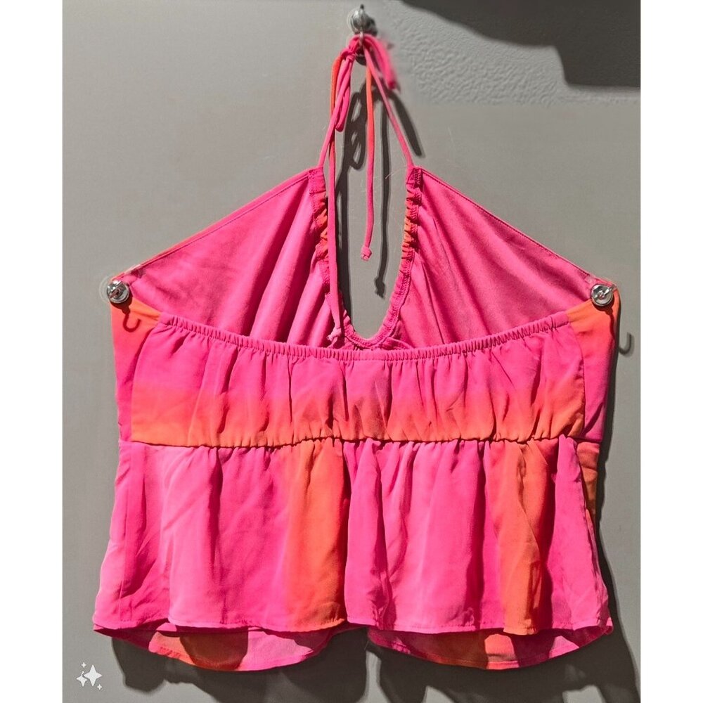 Wild Fable Flowy & Sheer Layers Orange & Berry Pink Halter Top -- Women's Large - Picture 3 of 7